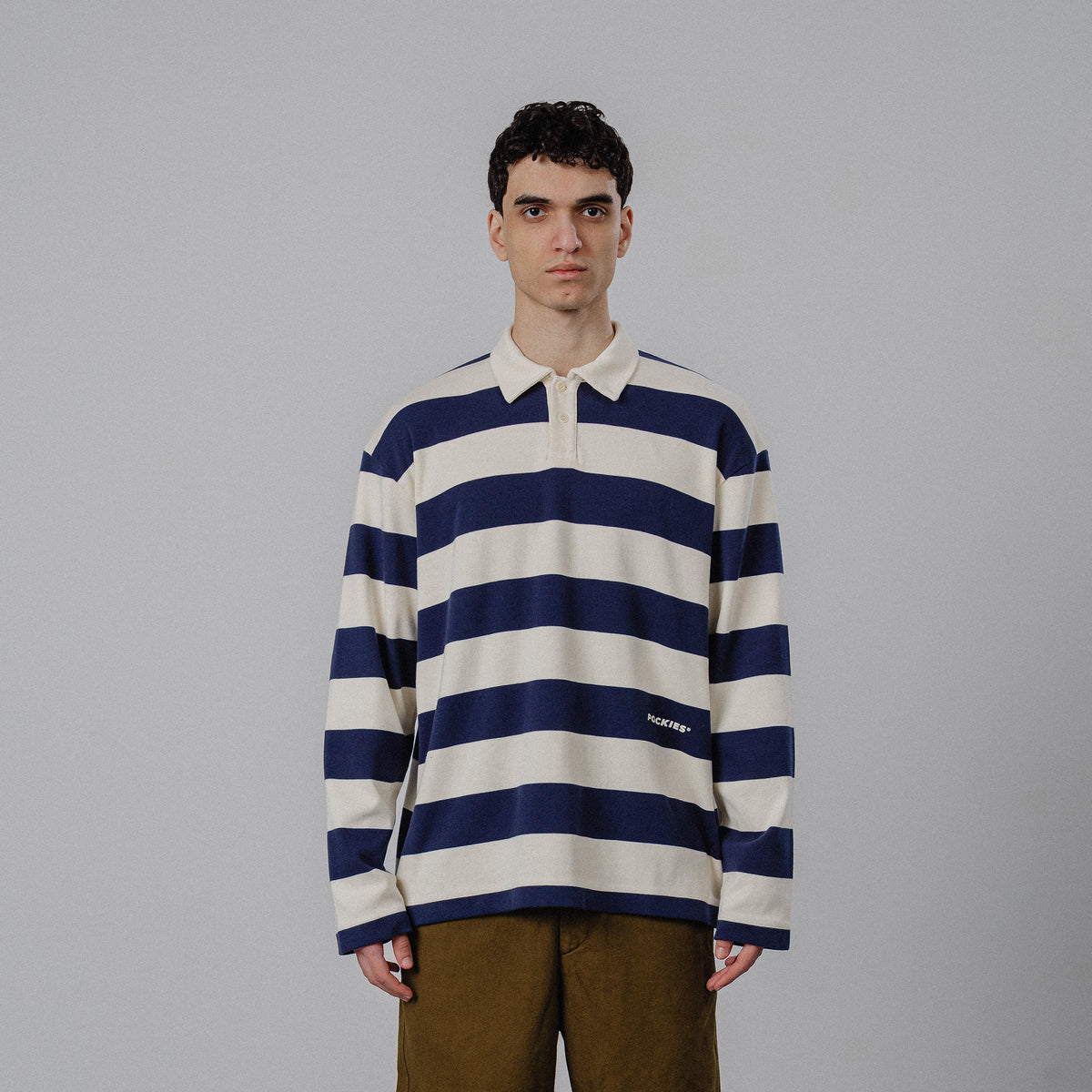 Striped LS Polo - Navy/OW