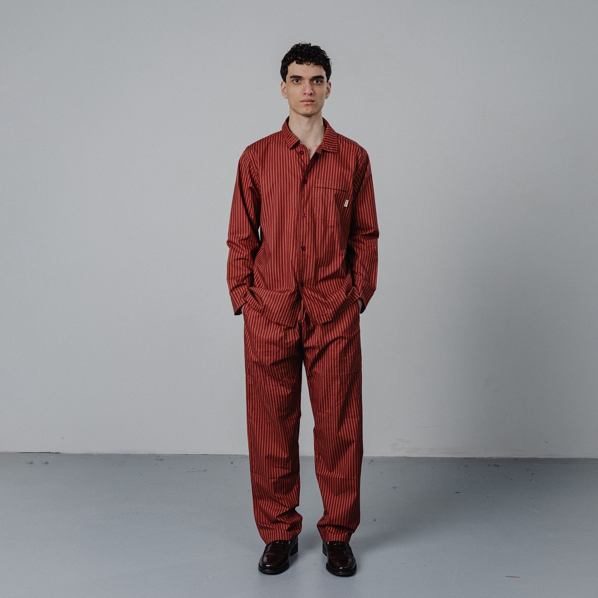 Striped Pyjama Shirt - Red/Orange